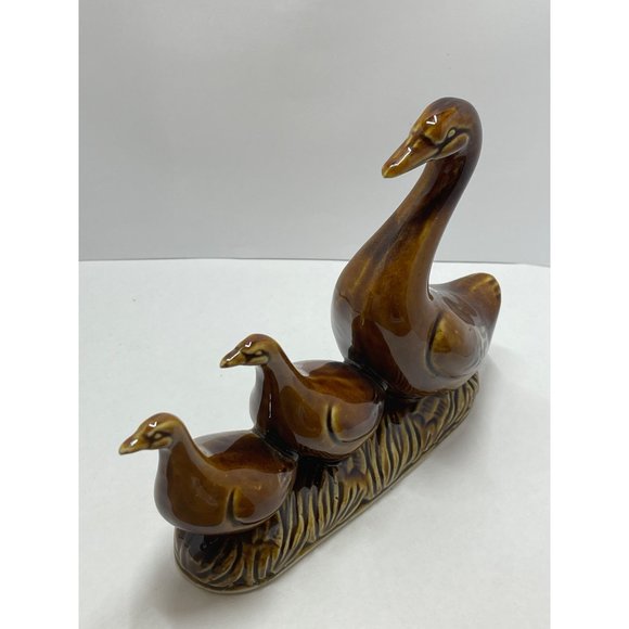 Brown Drip Glaze Goose And Goslings Figurine - Picture 2 of 7